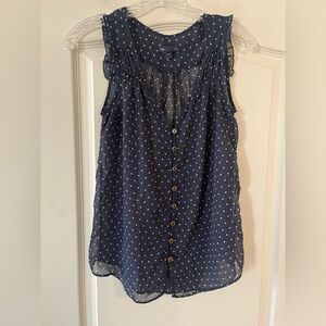 GAP Navy Blue Polka Dot Sheer Sleeveless Top with button Detail Women’s size XS